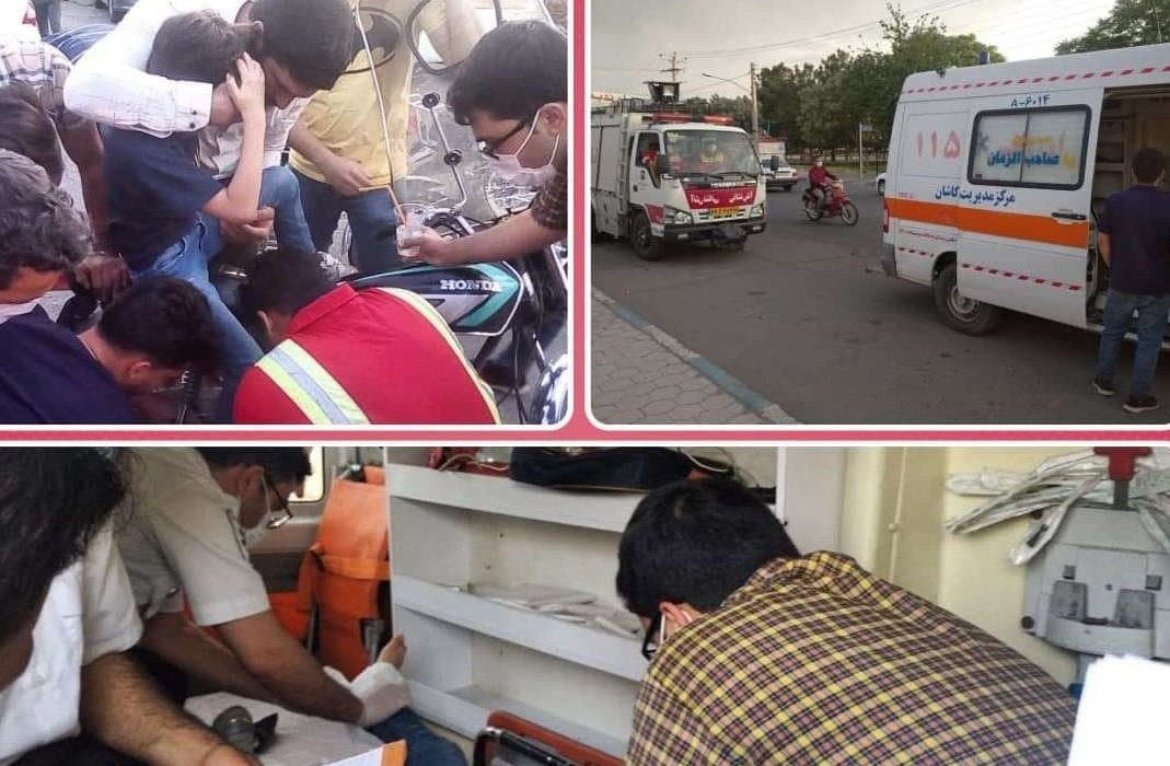 رهایی پای مصدوم از لابلای چرخ موتورسیکلت