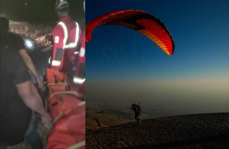 امدادرسانی آتش نشانان به فرد سقوط کرده با پاراگلایدر در کوهستان